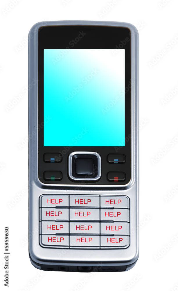 Cell phone with HELP keys isolated on white background Cell phone with HELP keys isolated on white background