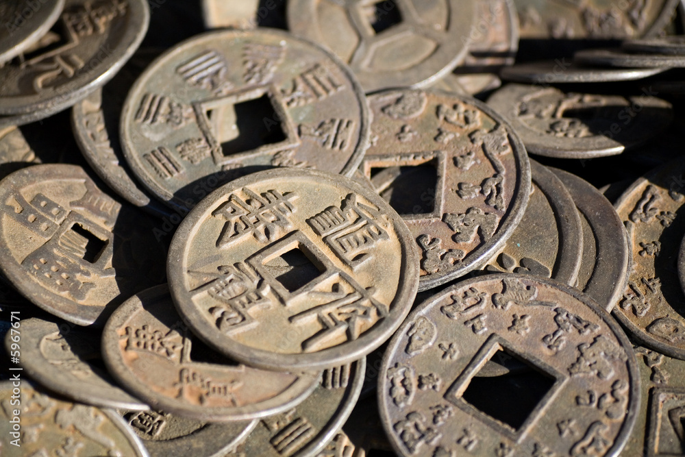 Antique chinese money for background