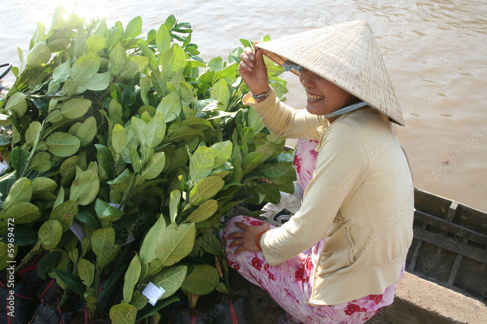 Obraz premium Blumenverkäuferin in Vietnam