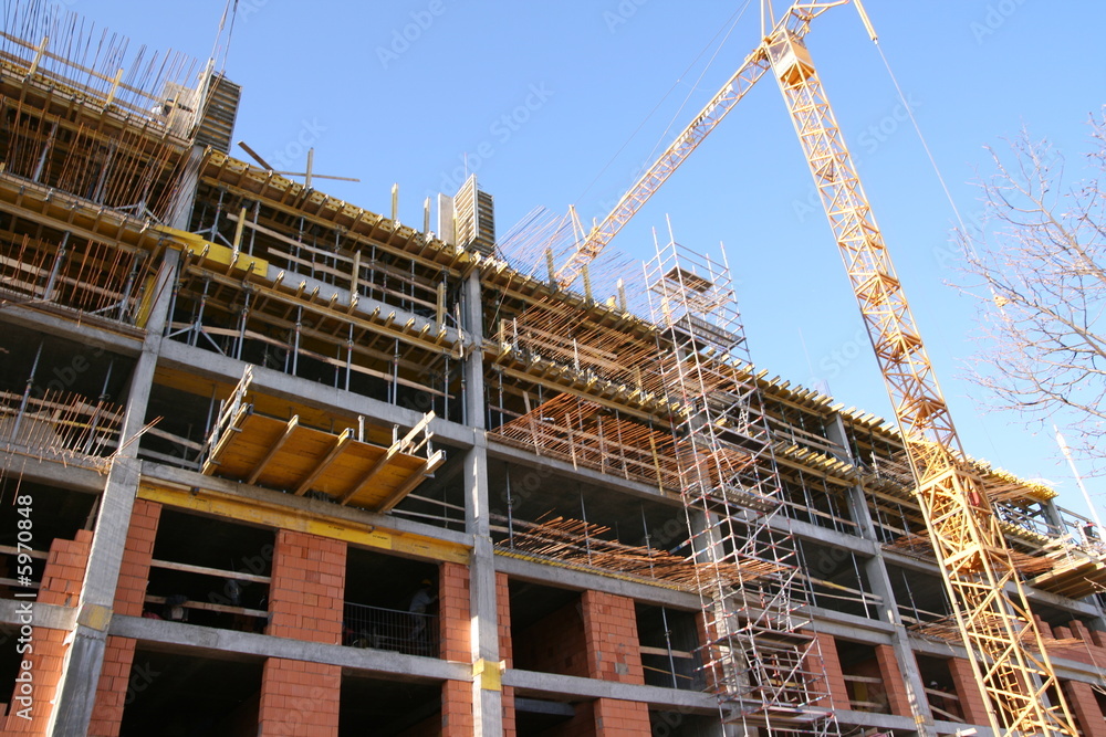 Shopping center construction with crane