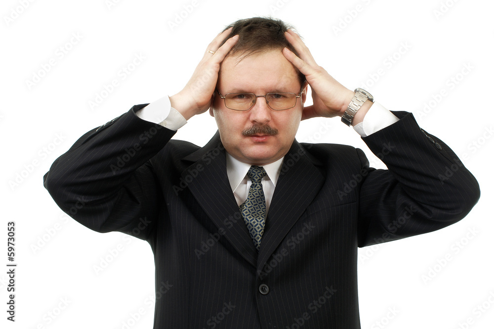 Business men is pain of head isolated on white. Business men is pain of head isolated on white.