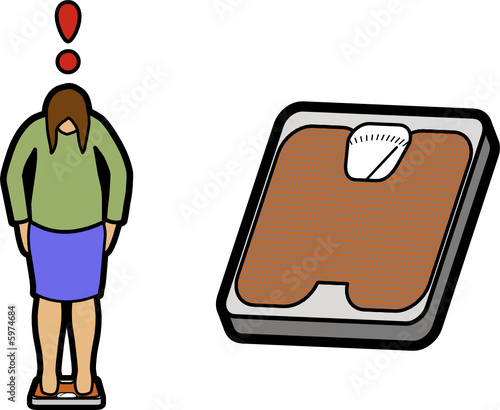 Woman Weighing Herself & Bathroom Scales