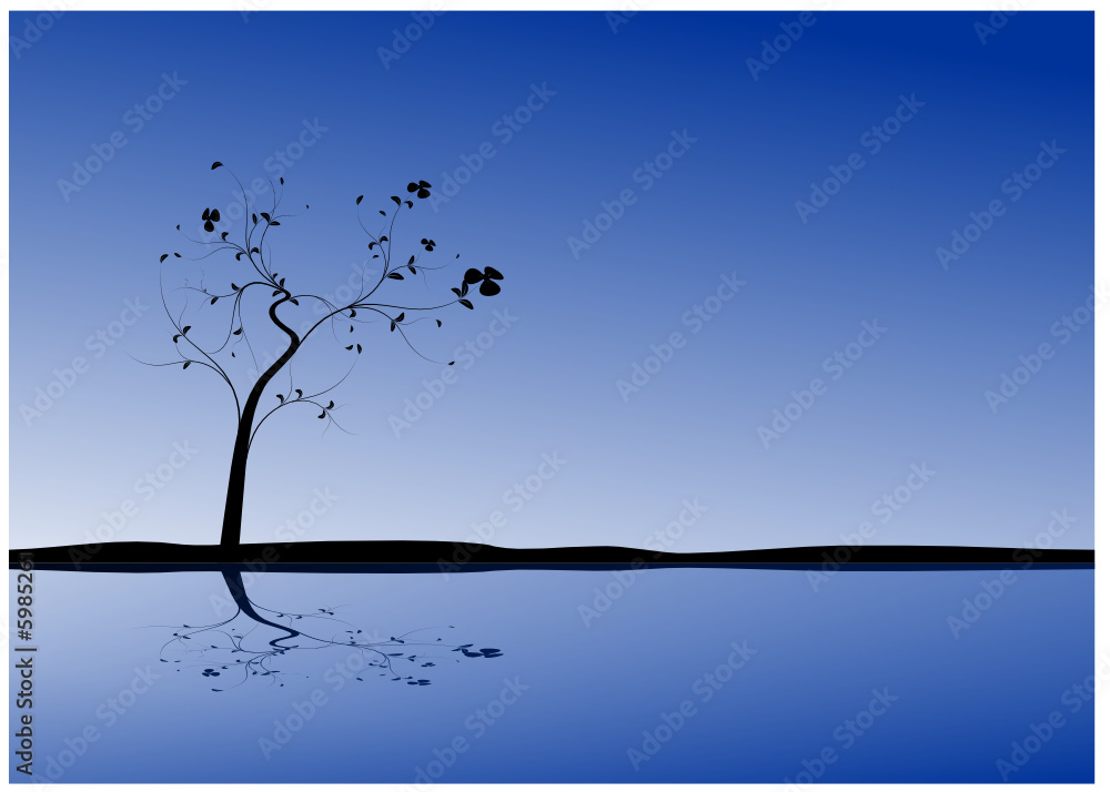 vecteur série - arbre en ombre chinoise sur ciel bleu