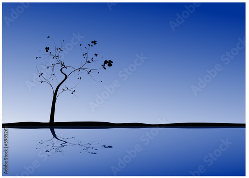 vecteur série - arbre en ombre chinoise sur ciel bleu