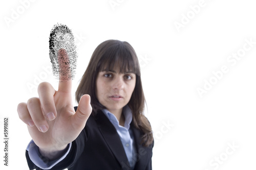 Business woman validating acess via fingerprint