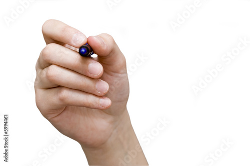 hand holding pen isolated in white background 