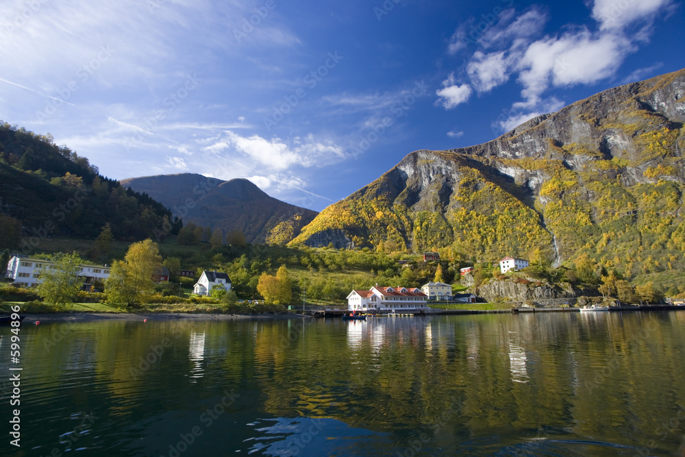 Landscape near lake with autumn colors - Flam in Norway