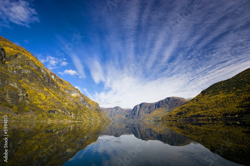 Moutains with reflexion in the water - Fjor in Flam/Norway
