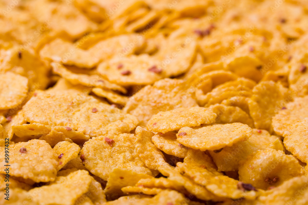 Macro of cornflakes, food background