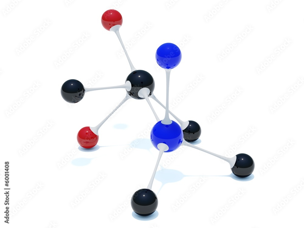 Simple red, blue and black molecule isolated on white