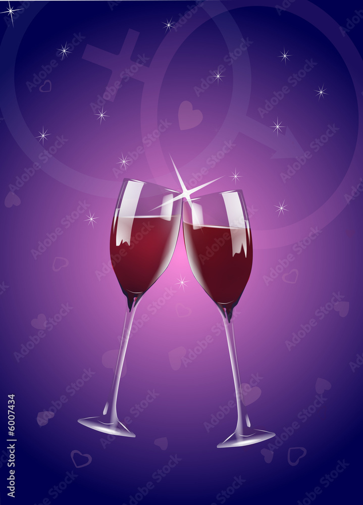 Wine Glasses with Romantic Symbols Wine Glasses with Romantic Symbols