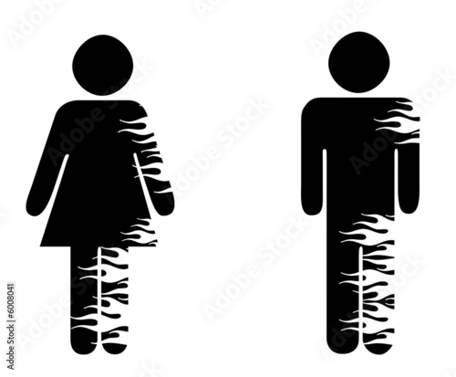 Male and female symbols with flames