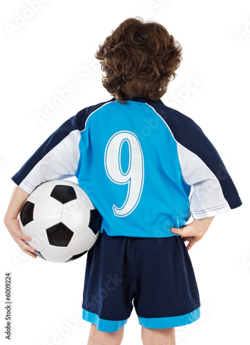 Child  with soccer ball a over white background photo