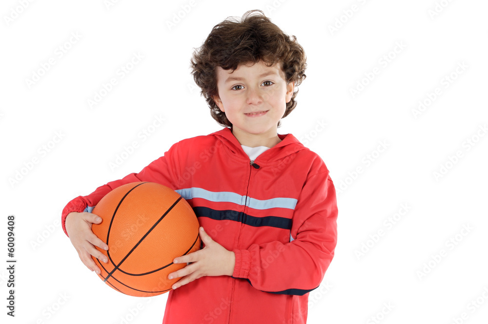 Child with basketball a over white background Child with basketball a over white background
