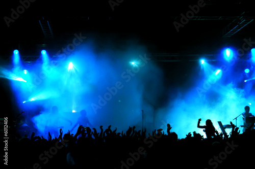 Cheering crowd at concert, musicians on the stage © DWP