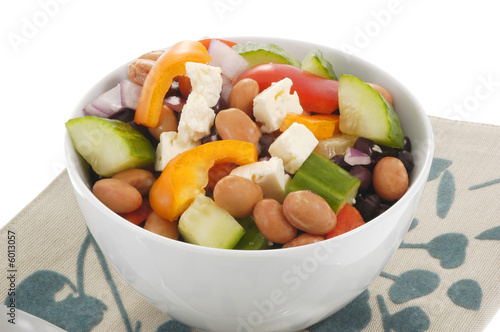 Colorful fresh bean and vegetable salad in a bowl.