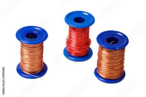 Three reels with copper wire 