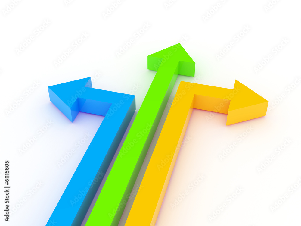 3d arrows in different directions. Changing direction. 3d arrows in different directions. Changing direction.