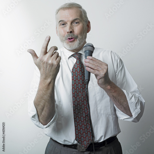 Happy man with microphone