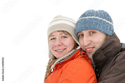 Young couple close-up isolated over white background
