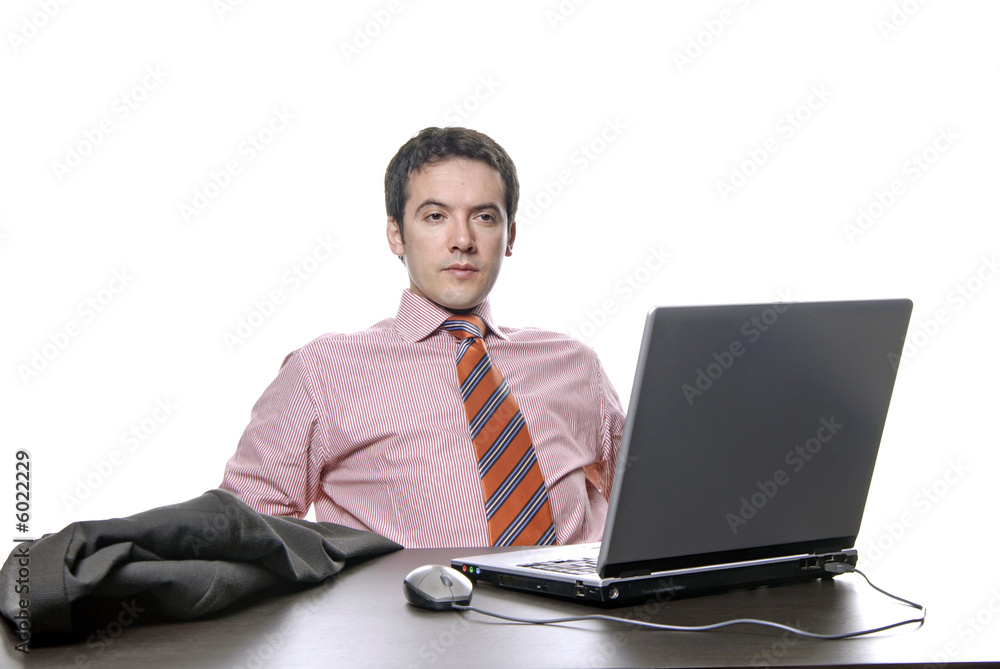 young bored business man working with is laptop young bored business man working with is laptop