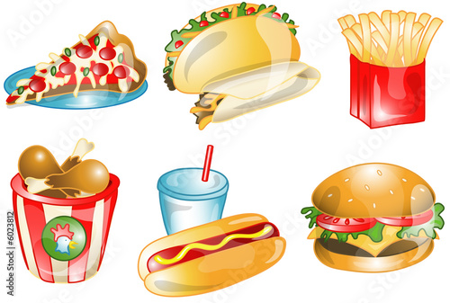 Illustrations of different fast foods icons