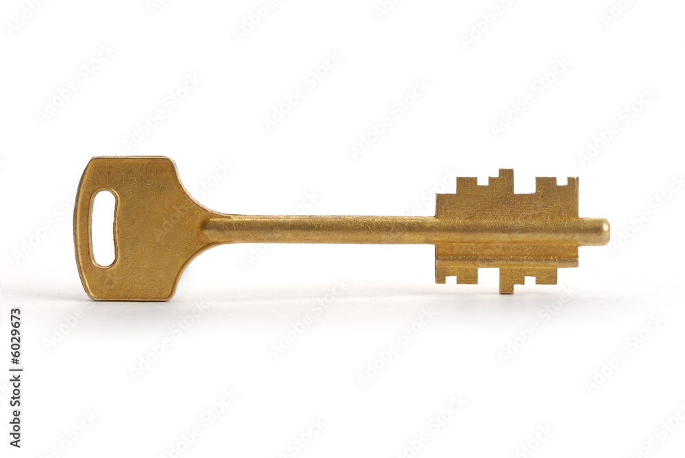 Gold key on white with soft shadow Gold key on white with soft shadow