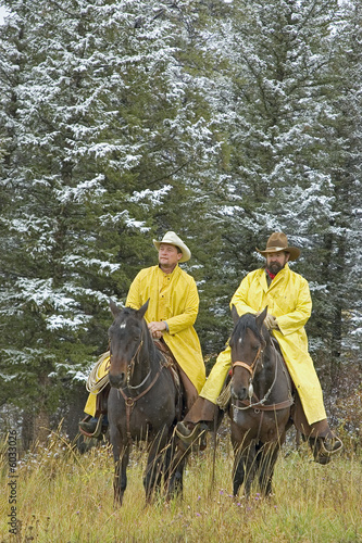 Working cowboys during season's first snowfall. Montana  © outdoorsman
