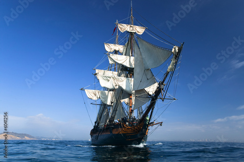 HMS Surprise Sailing Ship at Sea under full sail