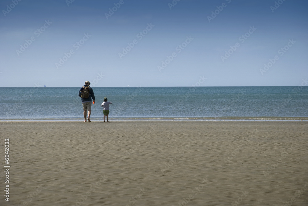 A father and son take a walk 