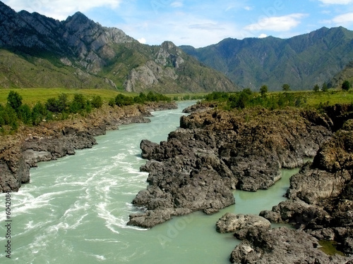 High mountain river Katun, Altai, Russia, landscape photo