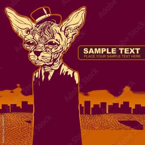 vector grunge background with a cat in a hat , CD cover
