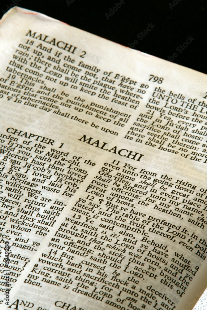 holy bible open to the book of Malachi in the old testament holy bible open to the book of Malachi in the old testament