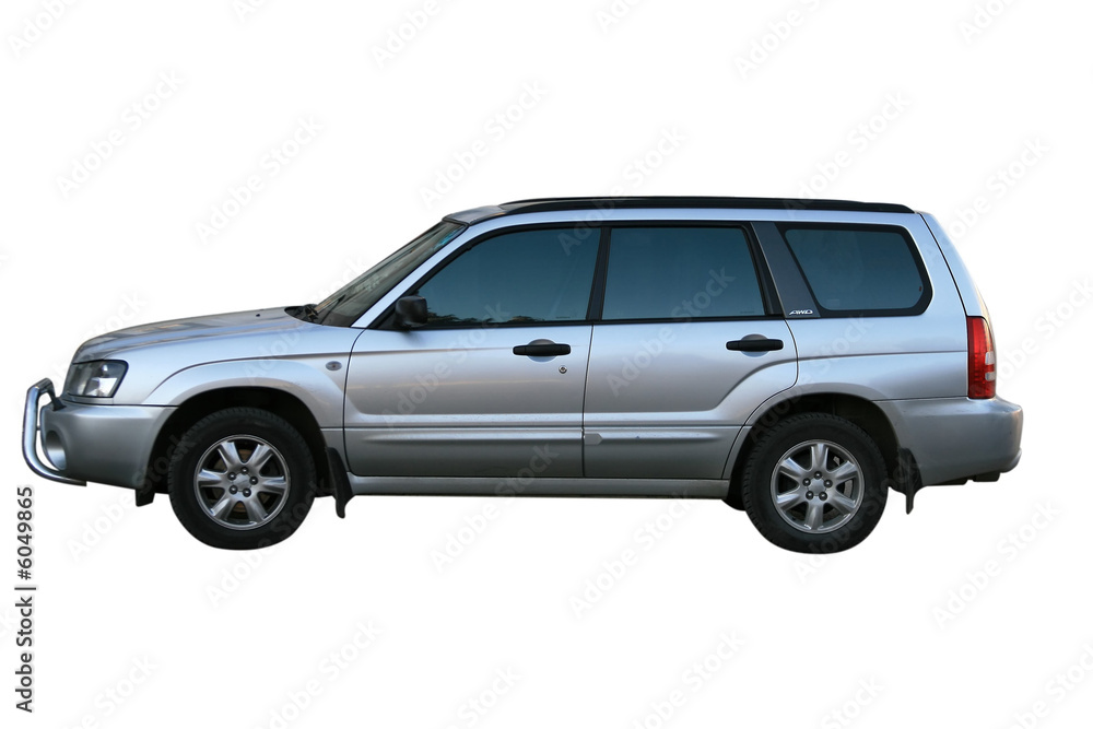 Siver off-road car is isolated on a white background Siver off-road car is isolated on a white background