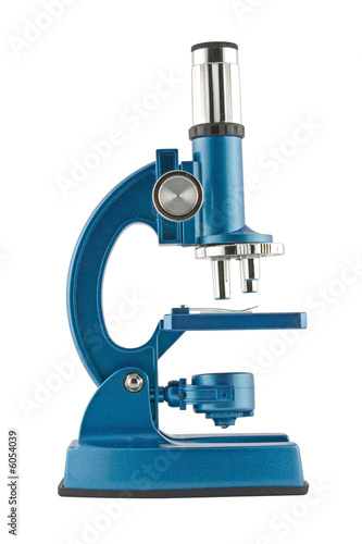 Close-up of a blue microscope isolated on a white