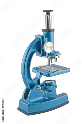 Close-up of a blue microscope isolated on a white