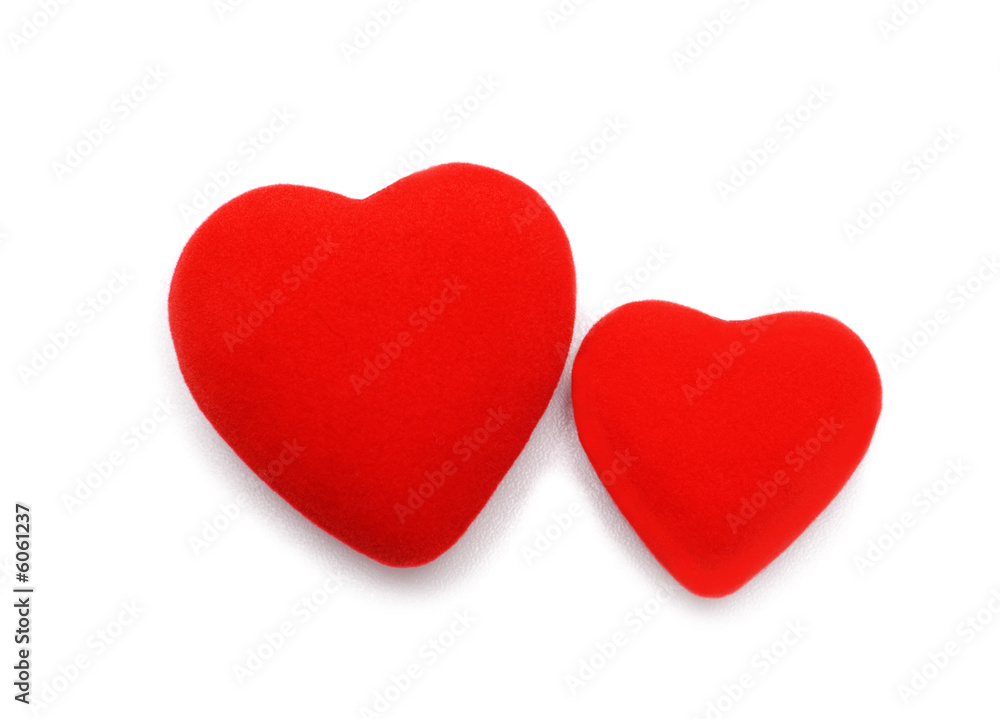 two hearts isolated over white background
