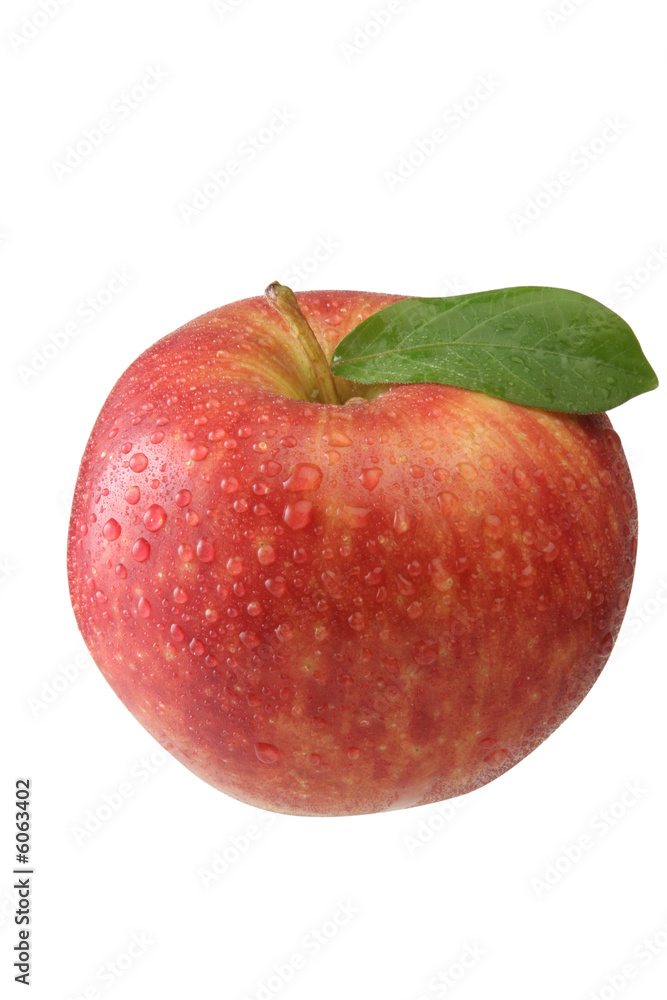Red apple on isolated background with green leave Red apple on isolated background with green leave
