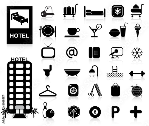 Hotel Travel service Icons set - Vector Illustration, tourism symbol - Silhouettes 