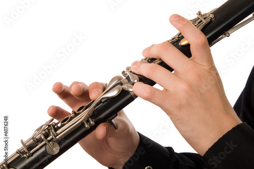 Clarinet player. It is isolated on a white background.