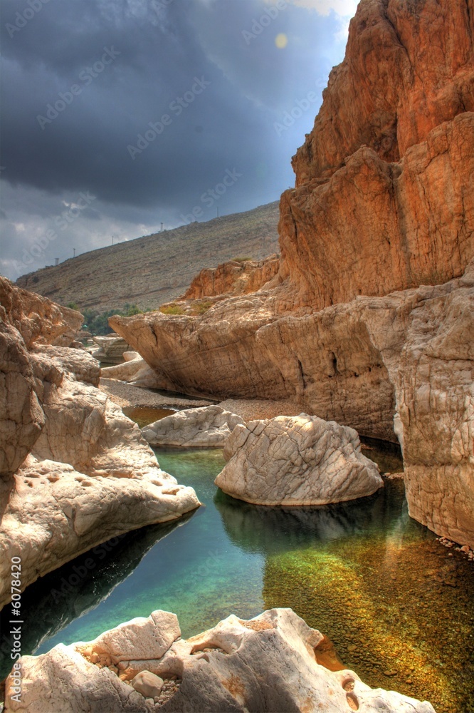 Canyon / Oasis in the desert of the sultanate Oman near Muscat