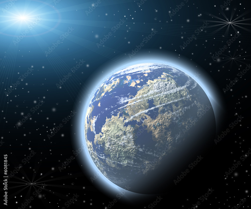 Fototapeta premium Planet in a space. Light of a star.