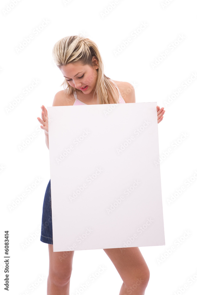 beautiful woman at presentation with blank board beautiful woman at presentation with blank board