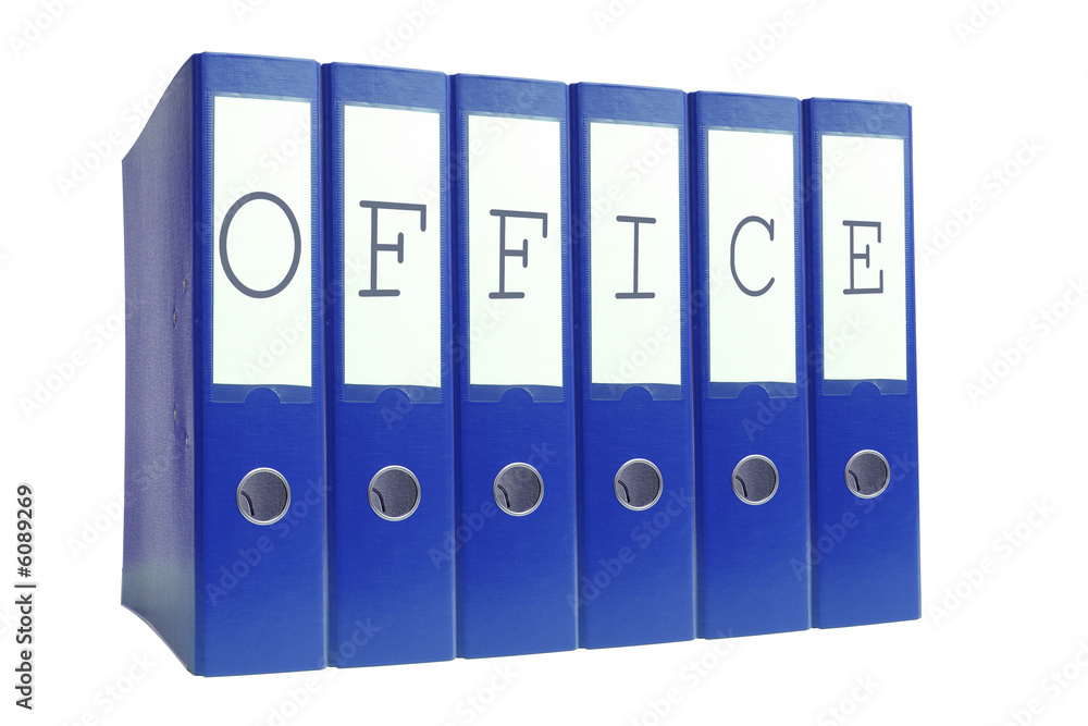 Blue ring binders spelling Office word isolated on white Blue ring binders spelling Office word isolated on white
