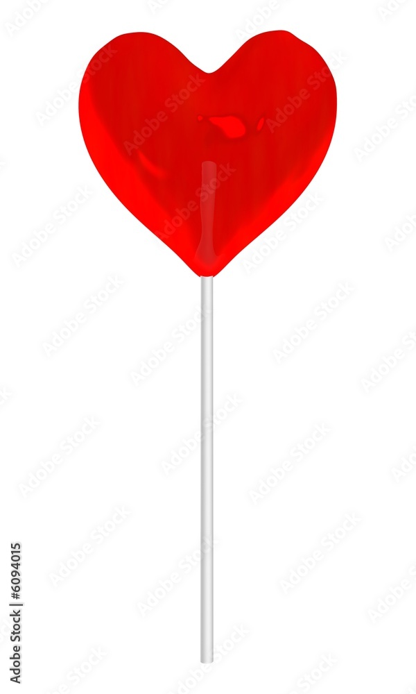Render of a heart shaped red lollipop