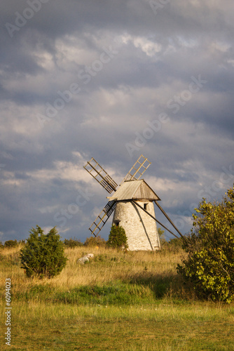 windmill in stormy weather