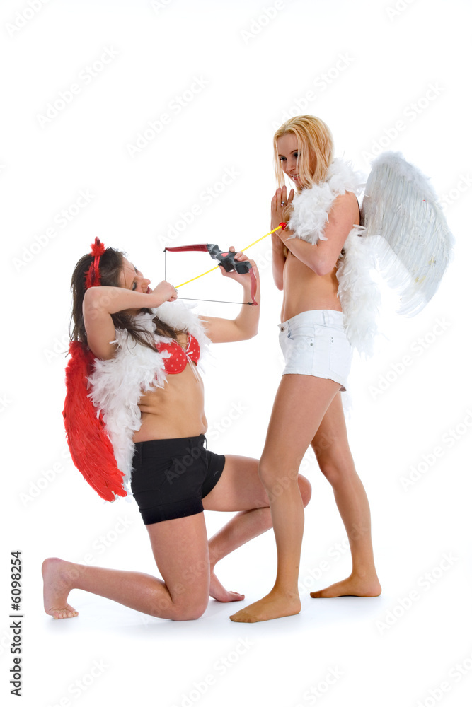 angel and devil over white background angel and devil over white background