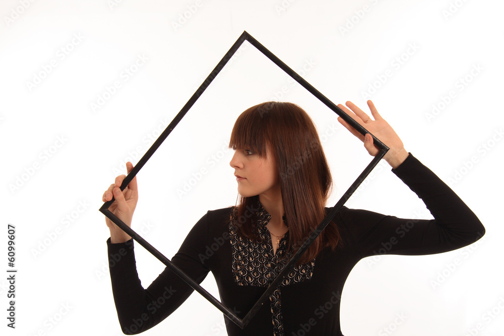 Portrait of the girl with a framework on a white background Portrait of the girl with a framework on a white background