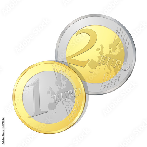 Pièces de un et deux euros, image vectorielle très détaillée