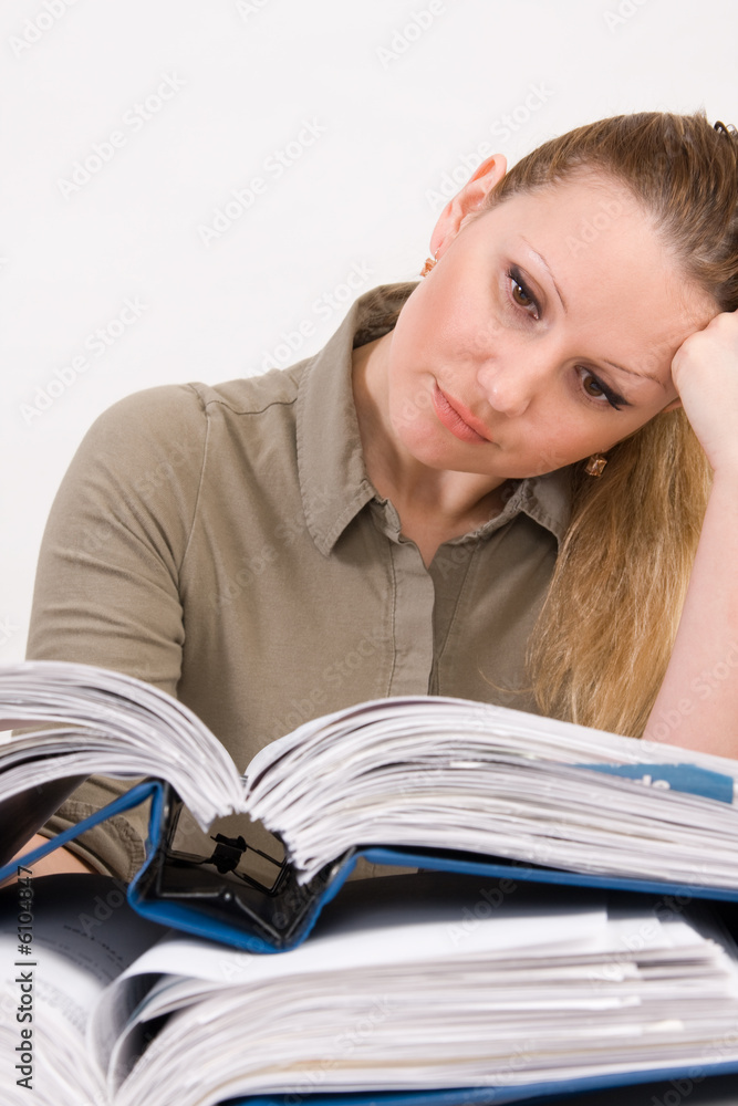 Confident business woman working with documents Confident business woman working with documents